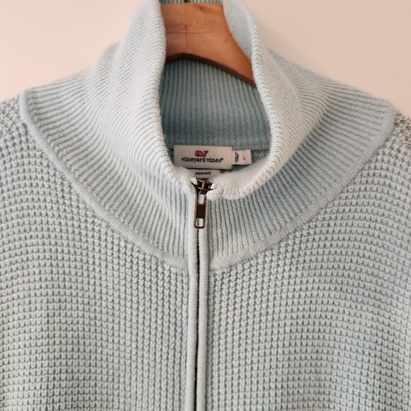 Vineyard Vines Full Zip Knit Sweater Merino Wool Light Blue Preppy Womens‎ Large - Picture 5 of 10
